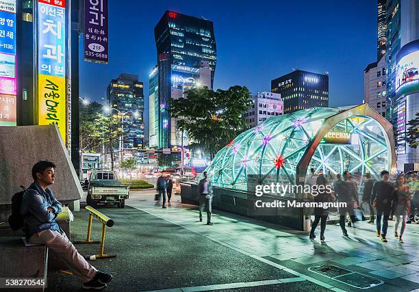 entrance of gangnam subway - gangnam seoul stock pictures, royalty-free photos & images