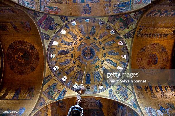 venice, interior view of basilica of san marco - basilica di san marco stock-fotos und bilder