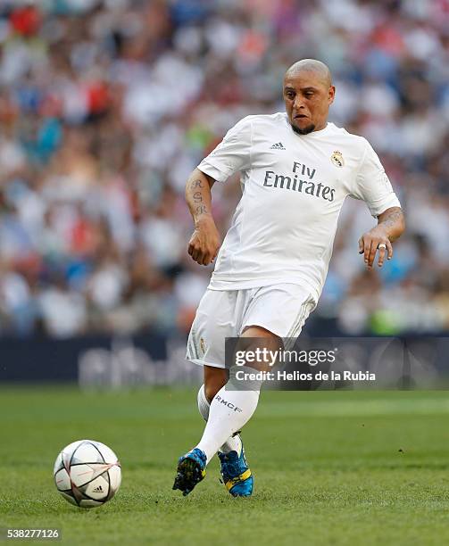 Roberto Carlos of Real Madrid Legends in action during the Corazon Classic charity match between Real Madrid Legends and Ajax Legends at Estadio...