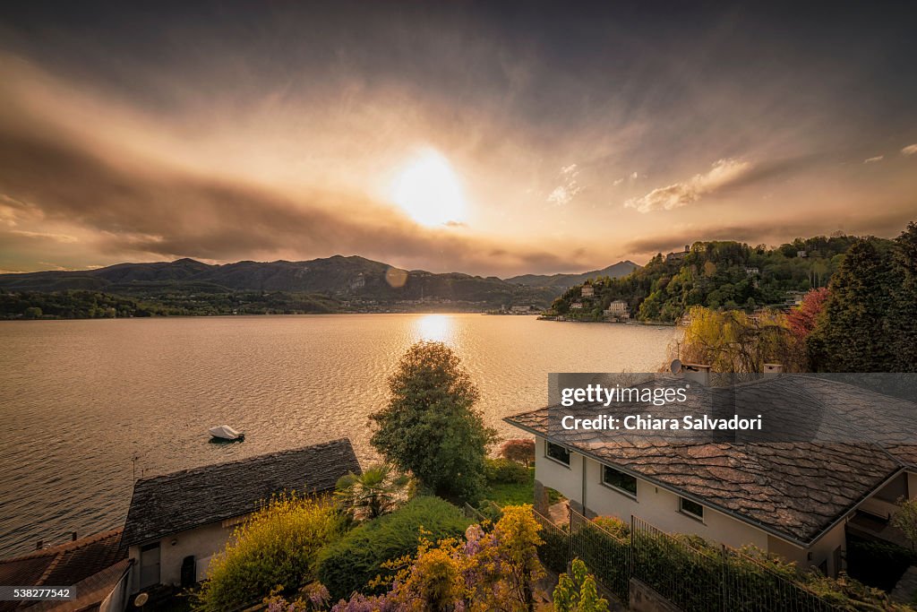Lake Orta at the sunset, Italy