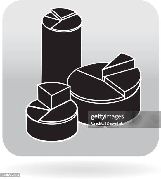 royalty free simple 3d pie charts with piece icon - chart 3 sections stock illustrations