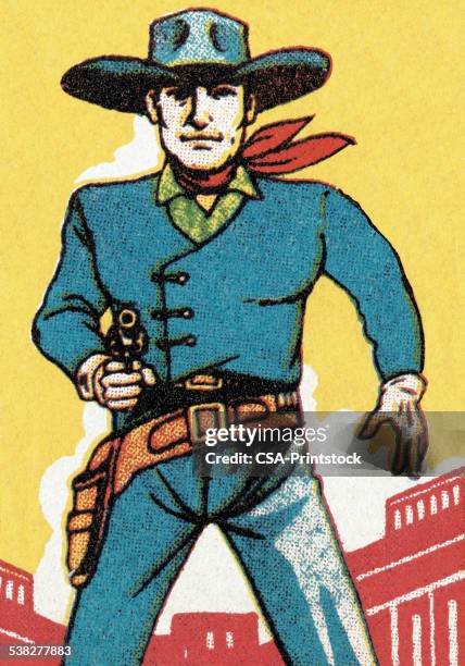 cowboy with pistol - bandana stock illustrations