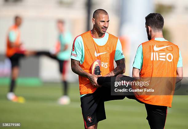 Portugal's forward Ricardo Quaresma with Portugal's forward Rafa Silva during Portugal's National Training session in preparation for the Euro 2016...