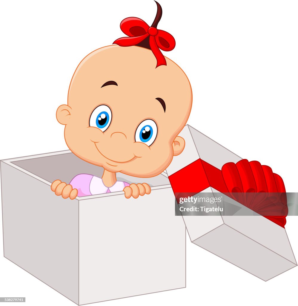 Little Baby Girl Cartoon Inside Open Gift Box High-Res Vector Graphic -  Getty Images