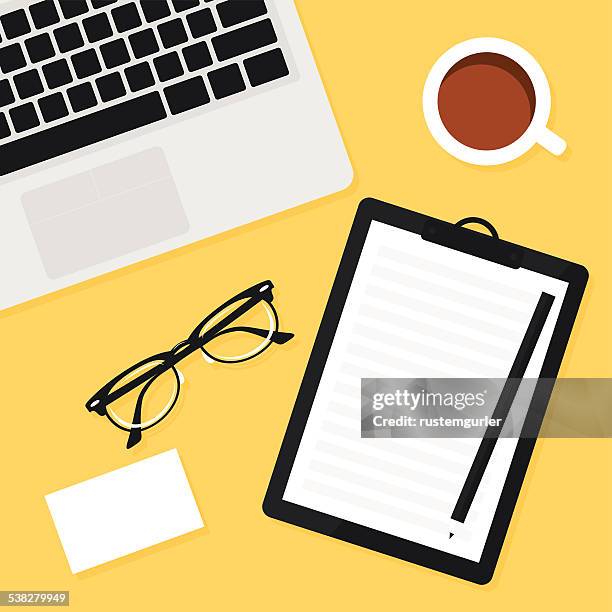 flat office desk - desktop computer mockup stock illustrations