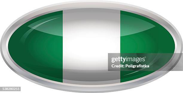 ilustraciones, imágenes clip art, dibujos animados e iconos de stock de botón brillante bandera de nigeria. - nigerian flag