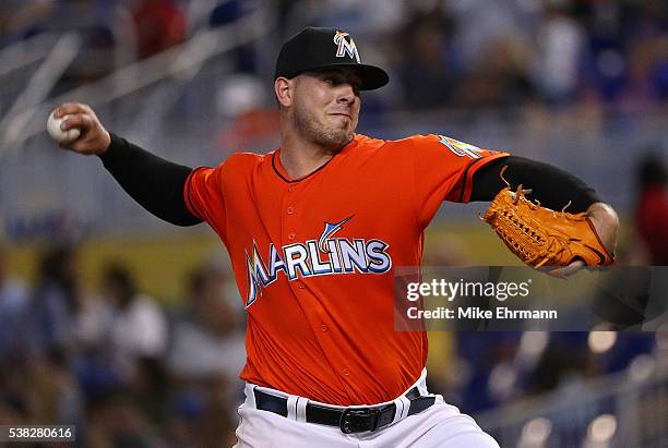 Jose Fernandez of the Miami Marlins pitches during a game against the New York Mets at Marlins Park on June 5, 2016 in Miami, Florida.