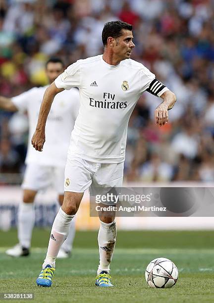 Fernando Hierro of Real Madrid Legends in action during the Corazon Classic charity match between Real Madrid Legends and Ajax Legends at Estadio...