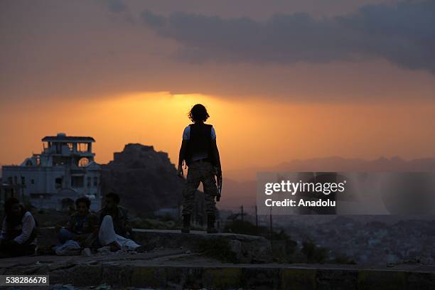 Soldiers of People's Resistance Forces, loyal to President of Yemen Abd Rabbuh Mansur Hadi, patrol after they recapture Kureyis region from Houthi...