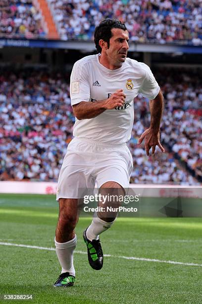 Luis Figo of Real Madrid Legends in action during the Corazon Classic charity match between Real Madrid Legends and Ajax Legends at Estadio Santiago...