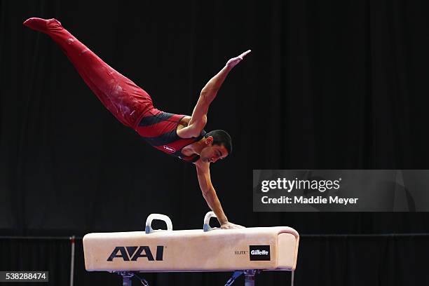 Akash Modi competes on the pommel horse during the 2016 Men's P&G Gymnastics CHampionships at the XL Center on June 5, 2016 in Hartford, Connecticut.