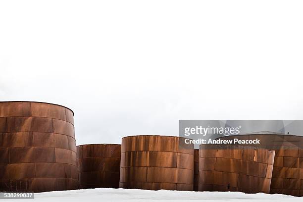 od whale oil tanks on deception island - deception island stock pictures, royalty-free photos & images
