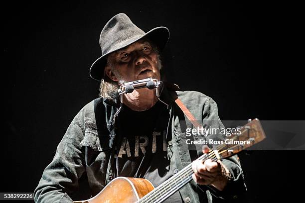 Neil Young performs at The SSE Hydro on June 5, 2016 in Glasgow, Scotland.