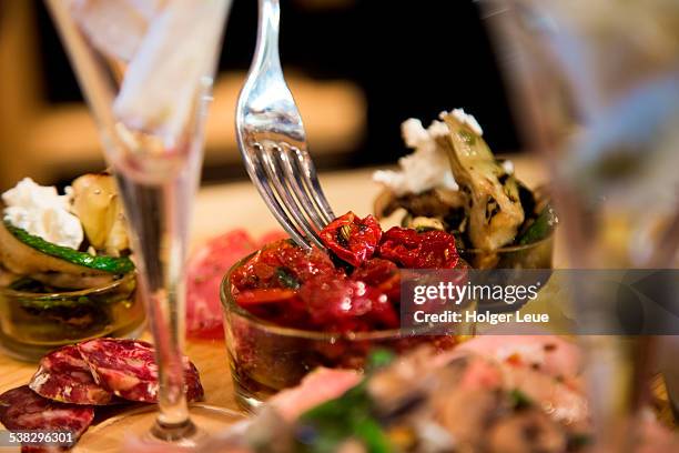 detail of antipasti platter at fratelli burgio - antipasto stock pictures, royalty-free photos & images