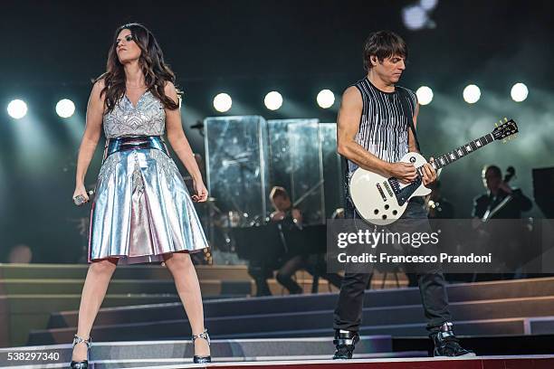Laura Pausini and Paolo Carta perform In Milan on June 5, 2016 in Milan, Italy.