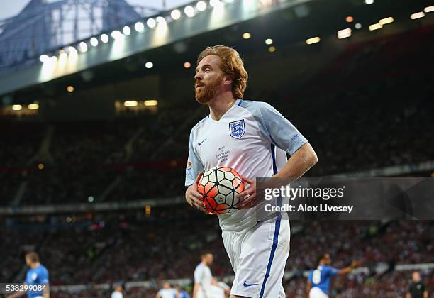 Damian Lewis of England during the Soccer Aid 2016 match in aid of UNICEF at Old Trafford on June 5, 2016 in Manchester, England.