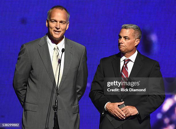 Kansas City Royals General Manager Dayton Moore and University Of Miami Football Head Coach Mark Richt speak onstage at the 4th Annual KLOVE Fan...