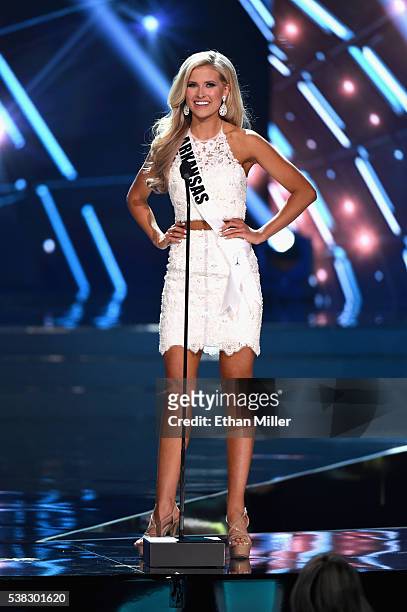 Miss Arkansas USA 2016 Abby Floyd is introduced during the 2016 Miss USA pageant at T-Mobile Arena on June 5, 2016 in Las Vegas, Nevada.