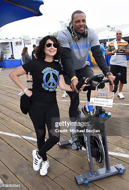 Clippers Small Forward Paul Pierce and Joyce Hyser Robinson at the 6th Annual Pedal On The Pier Fundraiser at Santa Monica Pier on June 5, 2016 in...