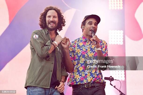 Singer Max Herre and Patrice perform live during the Peace X Peace Festival at the Waldbuehne on June 5, 2016 in Berlin, Germany.