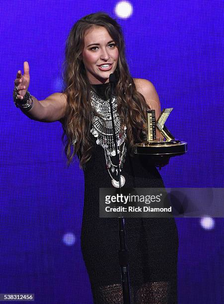 Lauren Daigle accepts an award onstage at the 4th Annual KLOVE Fan Awards at The Grand Ole Opry House on June 5, 2016 in Nashville, Tennessee.