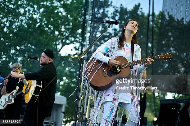 Ragnar Porhallsson and Nanna Bryndis Hilmarsdottir of Of Monsters and Men performs at the 2016 Bunbury festival on June 5, 2016 in Cincinnati, Ohio.