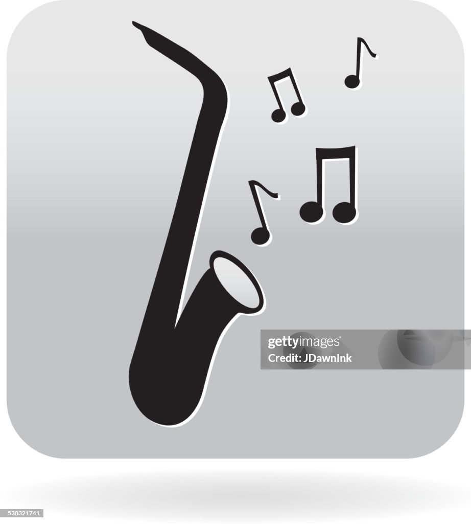Royalty free jazz saxophone with musical notes silhouette icon