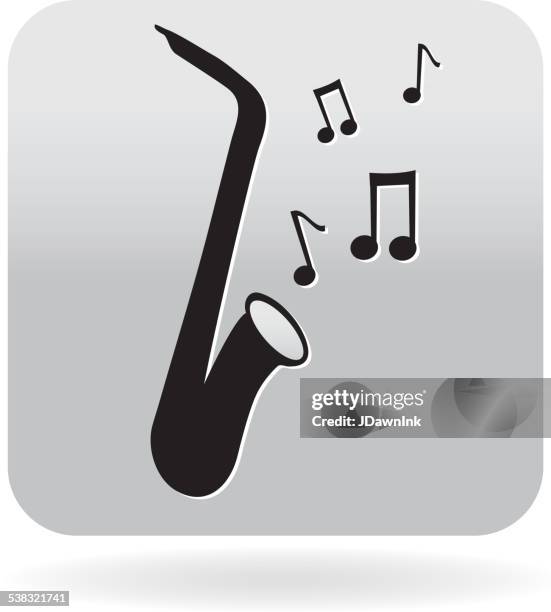 royalty free jazz saxophone with musical notes silhouette icon - big band jazz stock illustrations