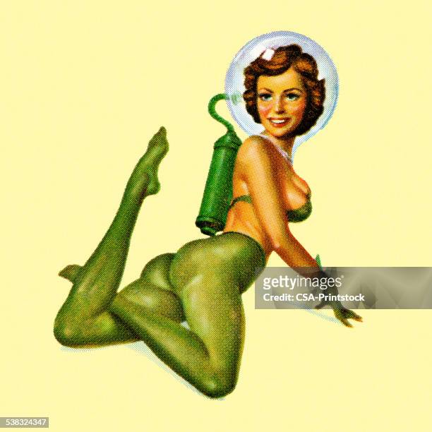 sexy astronaut lady - glamour model stock illustrations