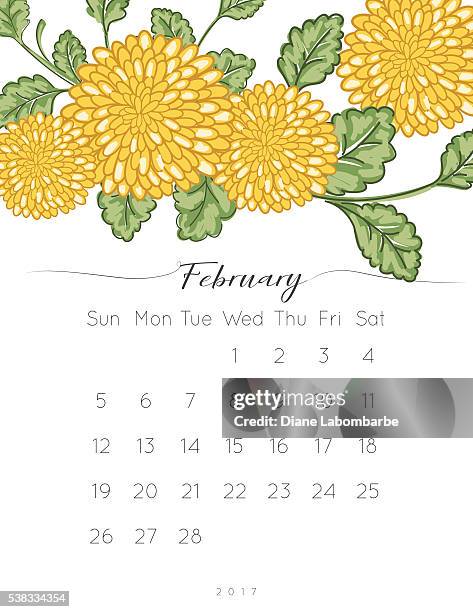 2017 chrysanthemum floral desk pad calendar - chrysanthemum illustration stock illustrations