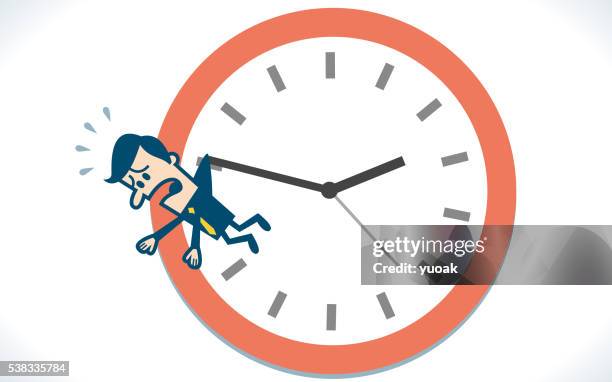 ilustraciones, imágenes clip art, dibujos animados e iconos de stock de hombre momento de reloj - reloj de pared de oficina