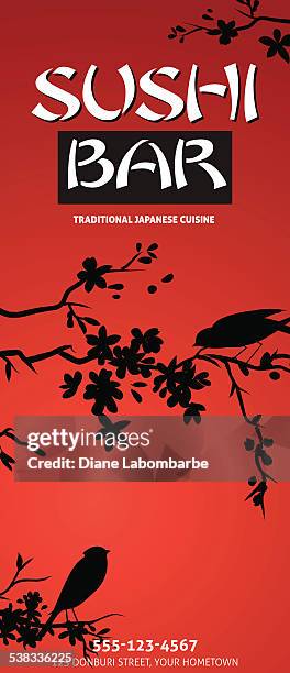 sushi-restaurant-menü-vorlage oder hintergrund mit bambus - speisekarte stock-grafiken, -clipart, -cartoons und -symbole