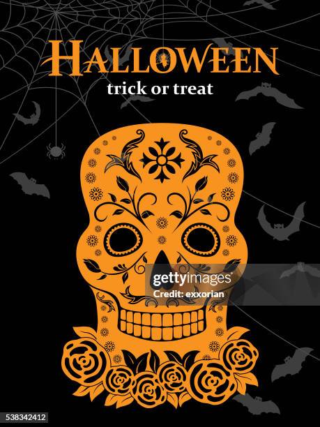 halloween-totenköpfen - mexican poster stock-grafiken, -clipart, -cartoons und -symbole