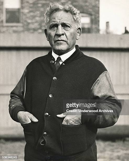Portrait of head football coach Amos Alonzo Stagg in his 34th year at the University of Chicago in the Big Ten Conference, Chicago, Illinois,...