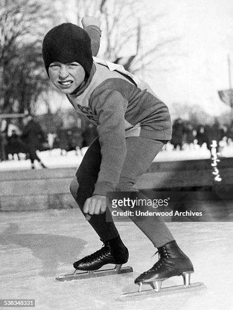 Young New York speed skater Raymond Murray at the National Speed Championships where he won third place in the junior events division, Plattsburg,...