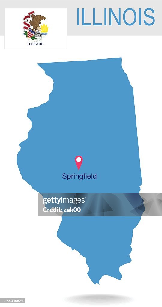 USA state Of Illinois's map and Flag