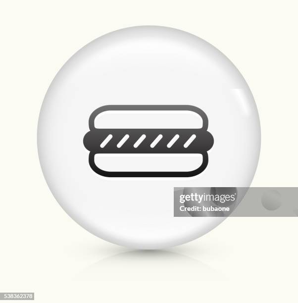 hotdog icon on white round vector button - bread roll white background stock illustrations