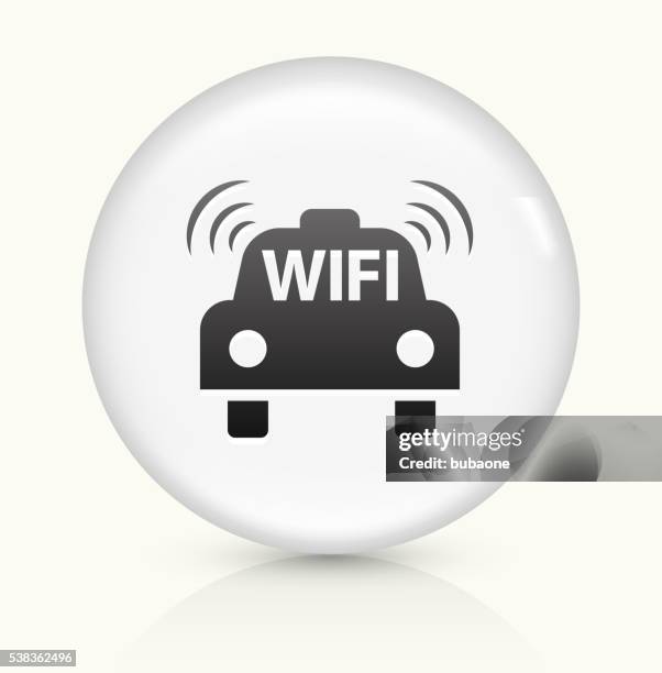 taxicab wi-fi icon on white round vector button - car reflection stock illustrations