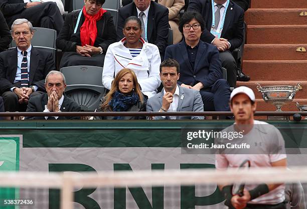 From top Daniel Bilalian, Marie-Jose Perec, Jean-Vincent Place, FFT President Jean Gachassin, Anne Gravoin, wife of French Prime Minister Manuel...
