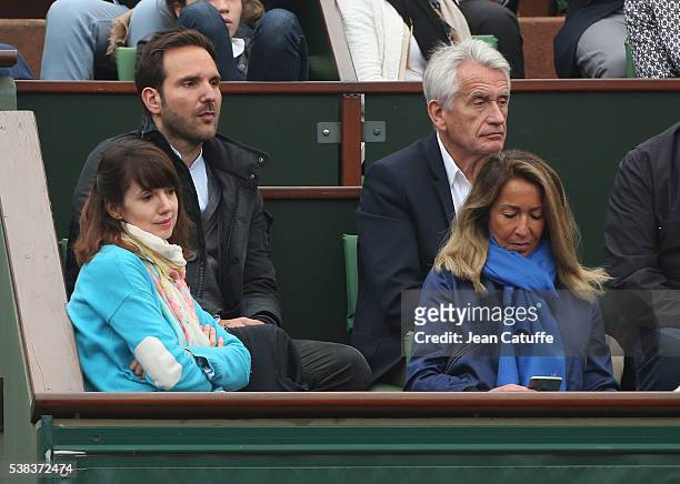Christophe Michalak, his wife Delphine McCarty, Gilbert Coullier, his wife Nicole Coullier attend the Men's Singles final between Novak Djokovic of...