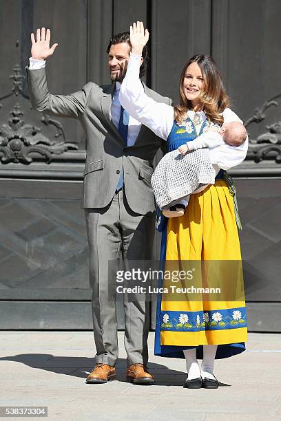 Prince Carl Philip of Sweden, Princess Sofia of Sweden and son Prince Alexander of Sweden attend the National Day Celebrations on June 6, 2016 in...