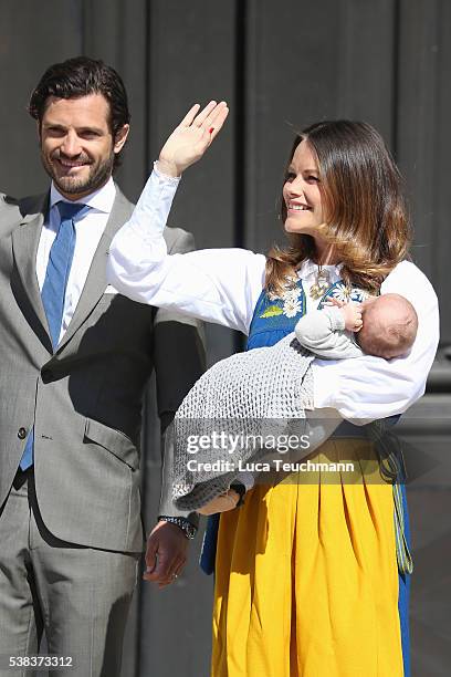 Prince Carl Philip of Sweden, Princess Sofia of Sweden and son Prince Alexander of Sweden attend the National Day Celebrations on June 6, 2016 in...