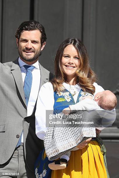 Prince Carl Philip of Sweden, Princess Sofia of Sweden and son Prince Alexander of Sweden attend the National Day Celebrations on June 6, 2016 in...