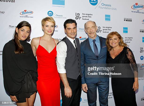 Niki Vakali, Andrea Osvart, Christopher Papakaliatis, J.K. Simmons and Maria Kavoyianni attend the premiere of 'Worlds Apart' at the Egyptian Theatre...