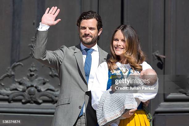 Prince Carl Philip of Sweden, Princess Sofia of Sweden and son Prince Alexander of Sweden attend the National Day Celebrations at The Royal Palace in...