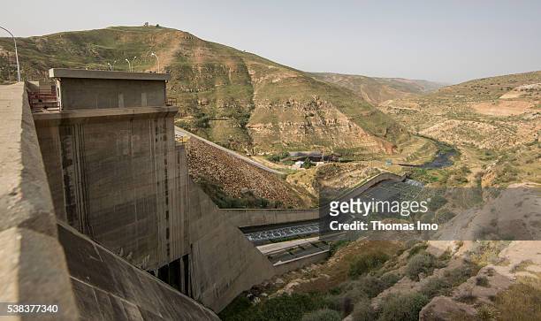 Amman, Jordan View from a dam on a channel flow to a riverbed at King Talal Dam on April 08, 2016 in Amman, Jordan.