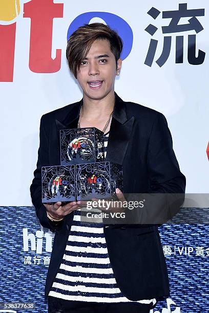 Singer Show Luo poses with trophy during the Hito Radio Music Awards on June 5, 2016 in Taipei, Taiwan of China.