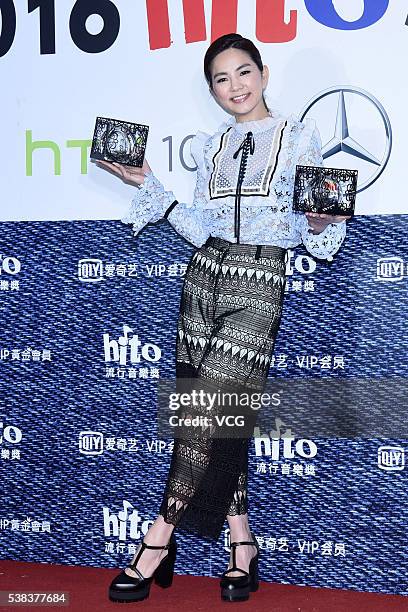 Singer Ella Chen of girl group S.H.E poses with trophy during the Hito Radio Music Awards on June 5, 2016 in Taipei, Taiwan of China.