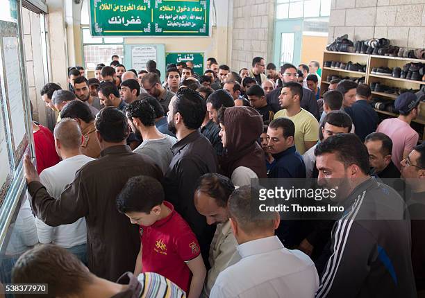 Sweileh, Jordan Muslim men are leaving a mosque after the Friday prayer on April 08, 2016 in Sweileh, Jordan .