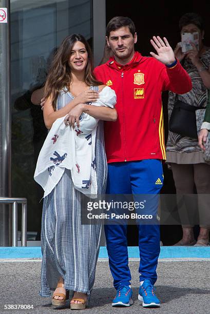 Porto goalkeeper Iker Casillas and Sara Carbonero present their newborn child Lucas at Ruber International Hospital on June 6, 2016 in Madrid, Spain.
